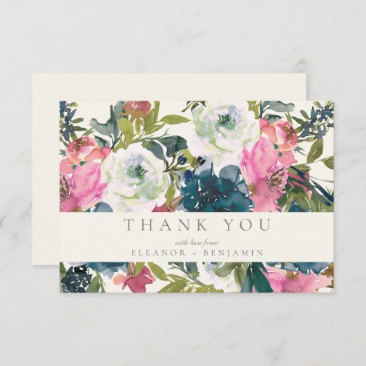 水エレガント色植物性フローラ開花結婚ズ サンキューカード (正面/裏面)