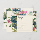 水エレガント色植物性フローラ開花結婚ズ 出欠カード (正面/裏面)