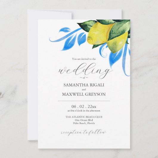 水エレガント色植物性レモ地中海のン 招待状 (正面)