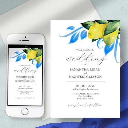 水エレガント色植物性レモ地中海のン 招待状