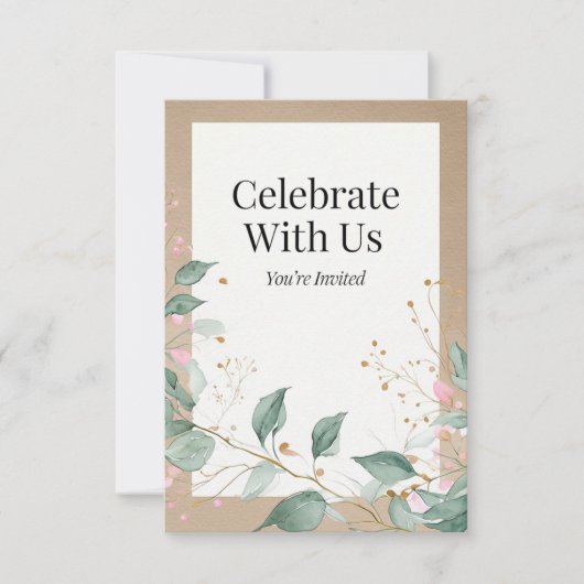 水エレガント色植物性招待状 カード (正面)
