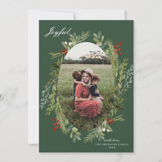 水エレガント色植物性TWOフォトクリスマス シーズンカード (正面)