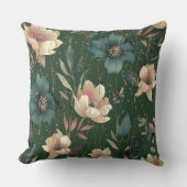 水エレガント色植物模様ダークグリーン クッション (正面)