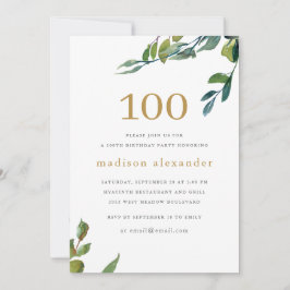 水エレガント色植物第100誕生日 招待状