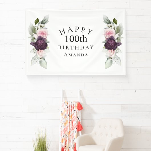 水エレガント色植物第100誕生日 横断幕 (インサイチュ)