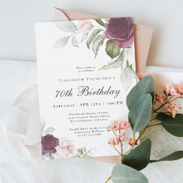 水エレガント色植物第70誕生日 招待状