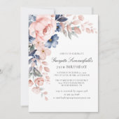 水エレガント色植物第75誕生日 招待状 (正面)