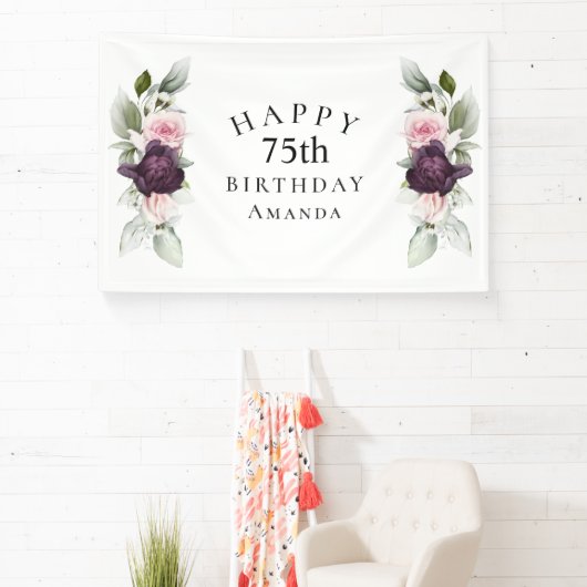 水エレガント色植物第75誕生日 横断幕 (インサイチュ)