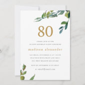 水エレガント色植物第80誕生日 招待状 (正面)