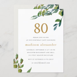 水エレガント色植物第80誕生日 招待状