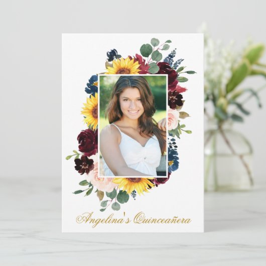 水エレガント色混合フローラ写真キンセアニェラ 招待状 (スタンド正面)