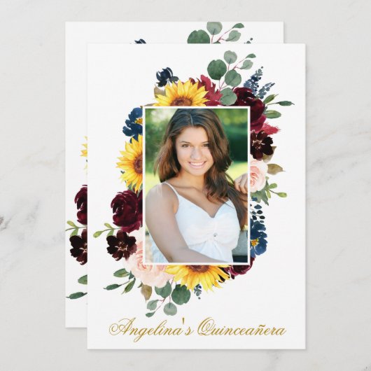 水エレガント色混合フローラ写真キンセアニェラ 招待状 (正面/裏面)