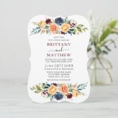 水エレガント色混合フローラ結婚のバーガンディ 招待状 (スタンド正面)