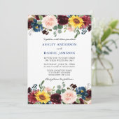 水エレガント色混合フローラ結婚の青 招待状 (スタンド正面)