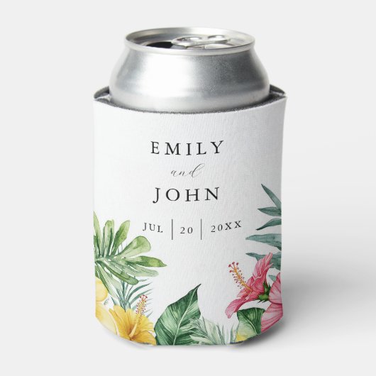 水エレガント色熱帯フローラ結婚ズ 缶クーラー (缶正面)