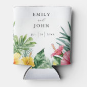 水エレガント色熱帯フローラ結婚ズ 缶クーラー (正面)