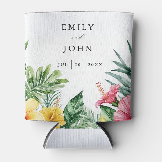 水エレガント色熱帯フローラ結婚ズ 缶クーラー (正面)