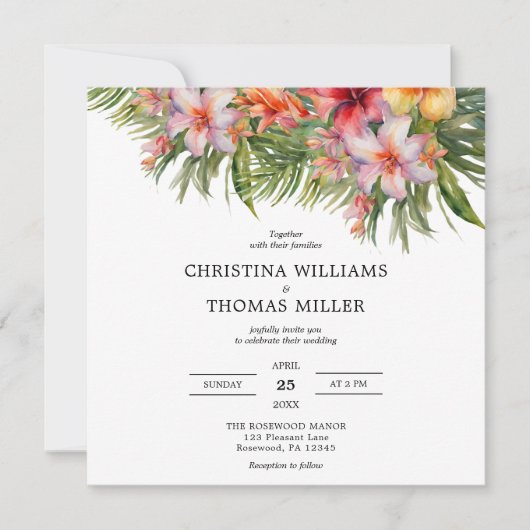 水エレガント色熱帯結婚式招待状 招待状 (正面)
