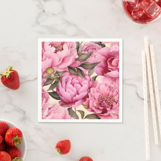 水エレガント色牡丹の花 スタンダードカクテルナプキン (インサイチュ)