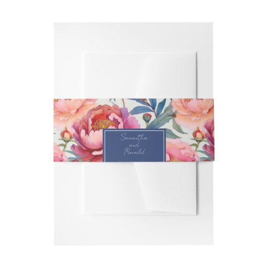 水エレガント色牡丹の花 招待状ベリーバンド (正面例)