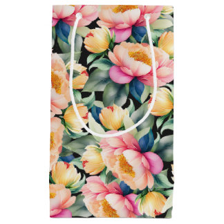 水エレガント色牡丹オンブラック スモールペーパーバッグ