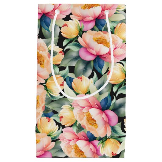 水エレガント色牡丹オンブラック スモールペーパーバッグ (正面)