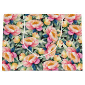 水エレガント色牡丹オンブラック ラージペーパーバッグ (正面)