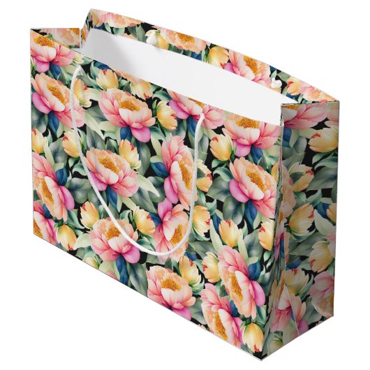 水エレガント色牡丹オンブラック ラージペーパーバッグ (裏面アングル)