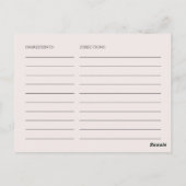 水エレガント色牡丹ブライダルシャワーレシピカード ポストカード (裏面)