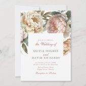 水エレガント色牡丹結婚式招待状 招待状 (正面)