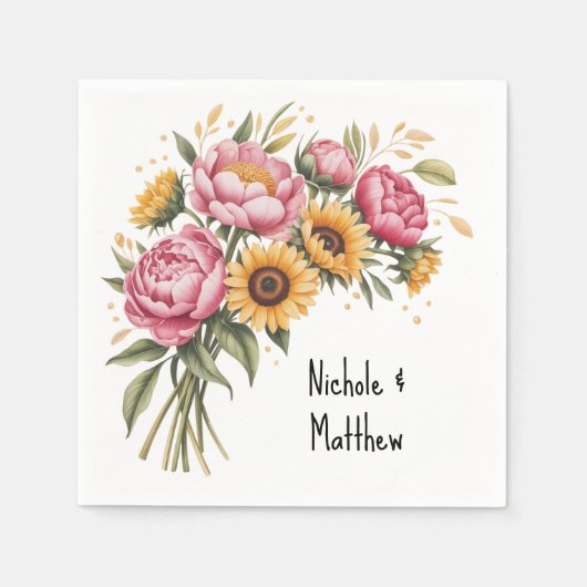 水エレガント色牡丹結婚花束 スタンダードカクテルナプキン (正面)
