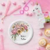 水エレガント色牡丹結婚花束 ペーパープレート (パーティー)