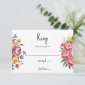 水エレガント色牡丹結婚花束 出欠カード (スタンド正面)