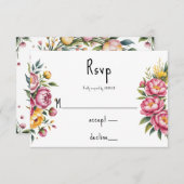 水エレガント色牡丹結婚花束 出欠カード (正面/裏面)