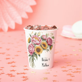 水エレガント色牡丹結婚花束 紙コップ