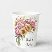 水エレガント色牡丹結婚花束 紙コップ (正面)