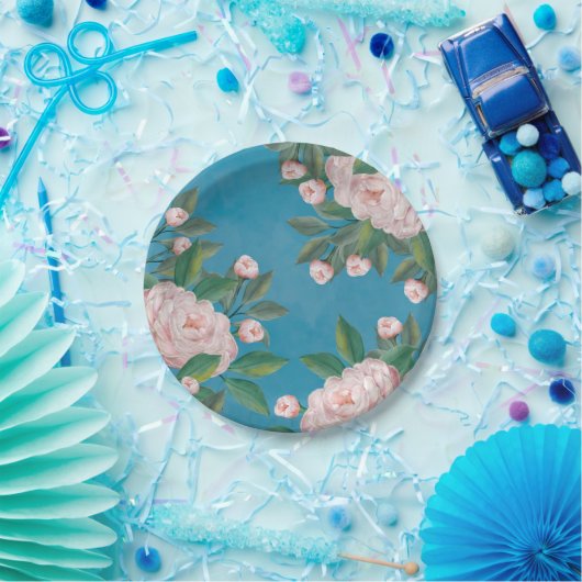 水エレガント色白フローラ牡丹の花 ペーパープレート (パーティー)