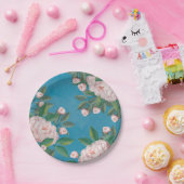 水エレガント色白フローラ牡丹の花 ペーパープレート (パーティー)