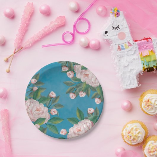 水エレガント色白フローラ牡丹の花 ペーパープレート (パーティー)