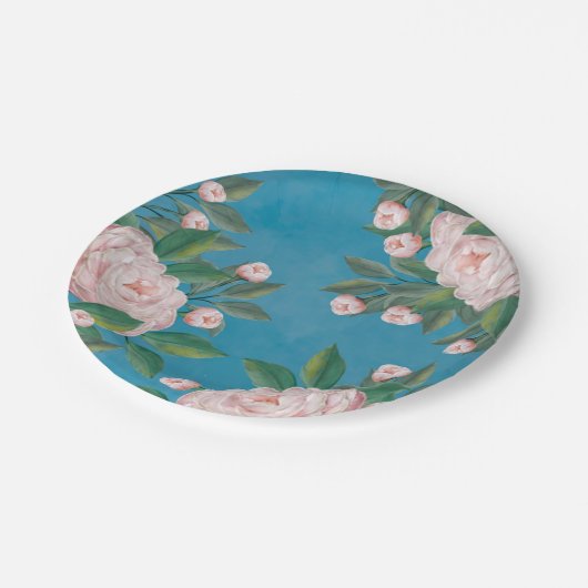 水エレガント色白フローラ牡丹の花 ペーパープレート (アングル)