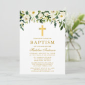 水エレガント色白フローラ金ゴールド洗礼写真 招待状 (スタンド正面)