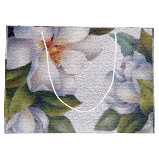 水エレガント色白マグノリア花 ラージペーパーバッグ (裏面)