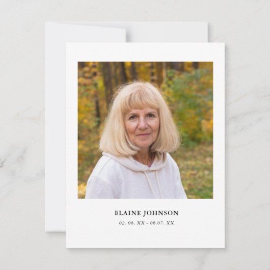 水エレガント色白花葬儀フォト サンキューカード (裏面)