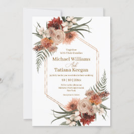 水エレガント色秋フローラテラコッタ結婚ズ 招待状