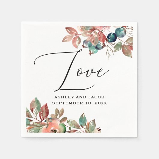 水エレガント色秋結婚フローラブルーベリー スタンダードカクテルナプキン (正面)