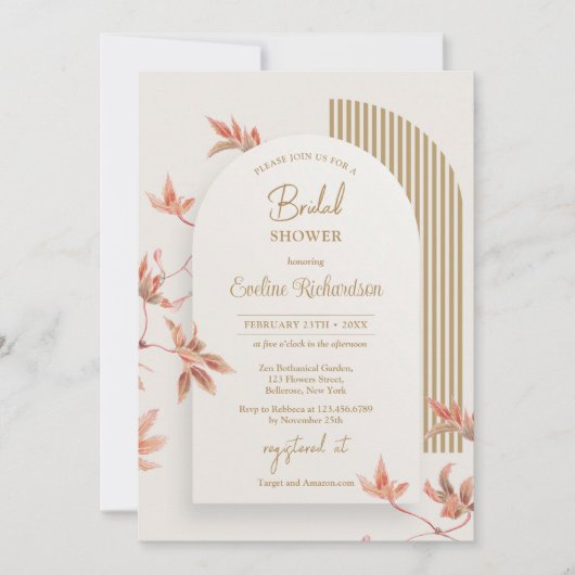 水エレガント色紅葉bohoアーチ金ゴールド 招待状 (正面)