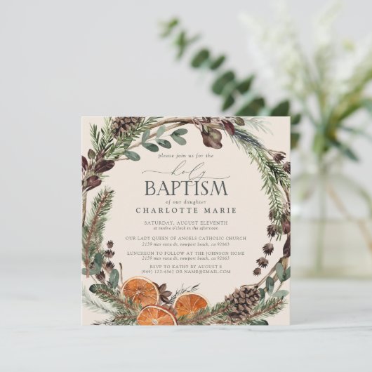 水エレガント色素朴緑の聖洗礼 招待状 (スタンド正面)