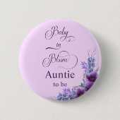 水エレガント色紫色の花おばさん 缶バッジ (正面)