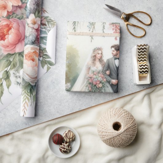 水エレガント色結婚包装紙 ラッピングペーパー (クラフト)