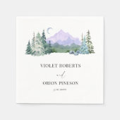 水エレガント色結婚山パーソナライズされた スタンダードカクテルナプキン (正面)